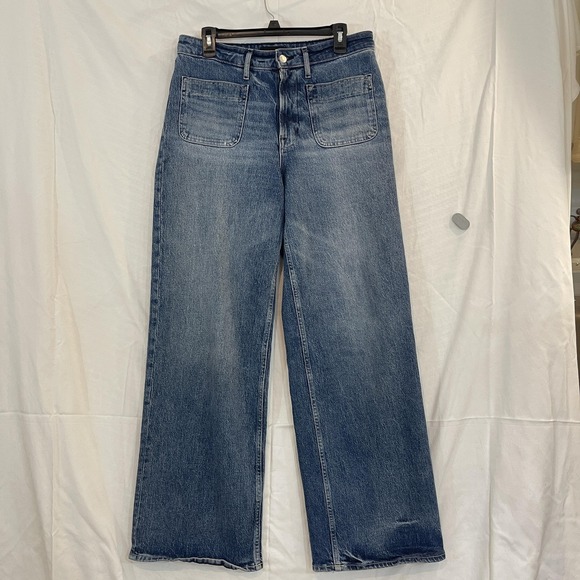 Free Assembly Denim - Free Assembly Jeans Womens 10 Blue Super High Rise Wide Leg Front Patch Pockets‎